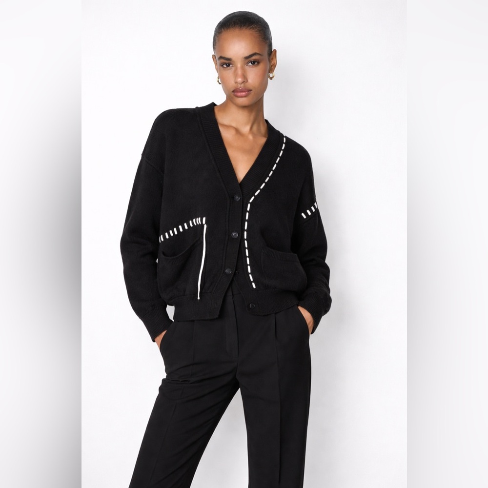NWT Zara Black Cardigan with White Stitching